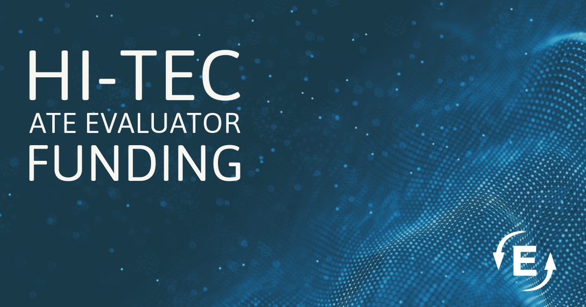 blue background with text HI-TEC ATE Evaluator Funding and the EvaluATE logo